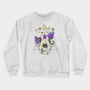 Cat Skull with Crystals, Butterflies, and Geometric Accents Crewneck Sweatshirt